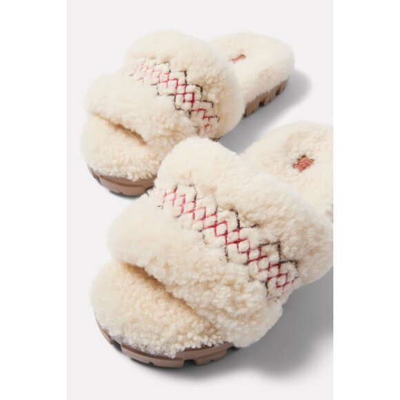 NWOT Cozetta UGG Braid Natural Cream Sheepskin Slip On Slippers Slides Size 12 - Picture 1 of 15